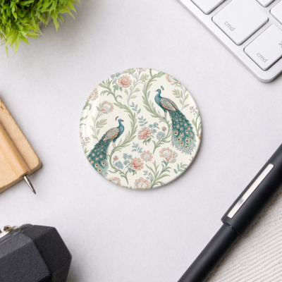 Pin Button Motif Pattern Peacock Size 75mm